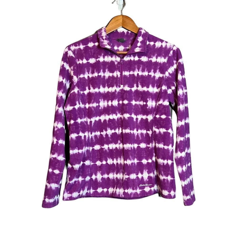 Eddie Bauer purple dye‎ tie 1/4 zip fleece sweater